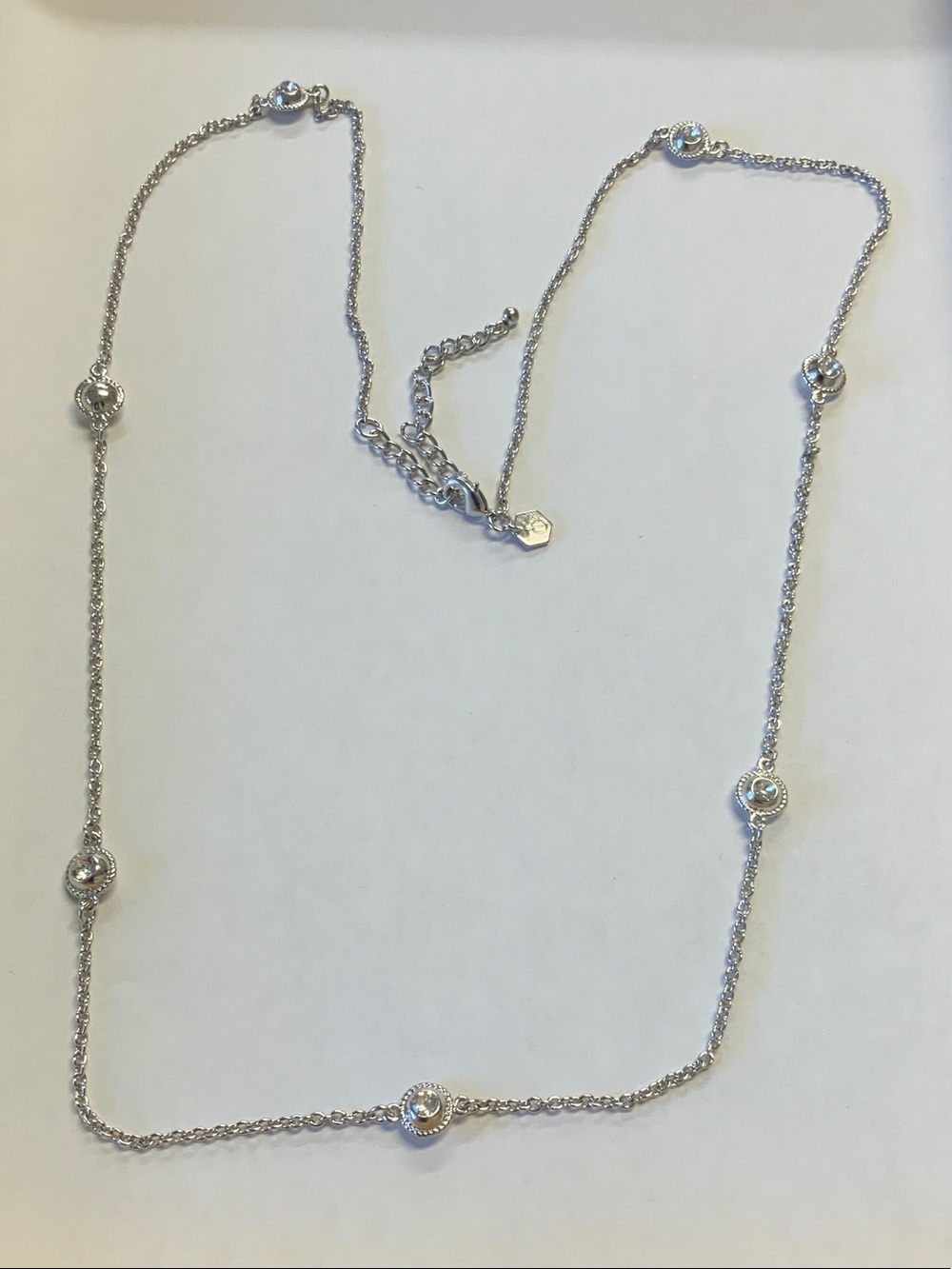 Swarovski Silver Bezel Station Necklace with Crystal Accents